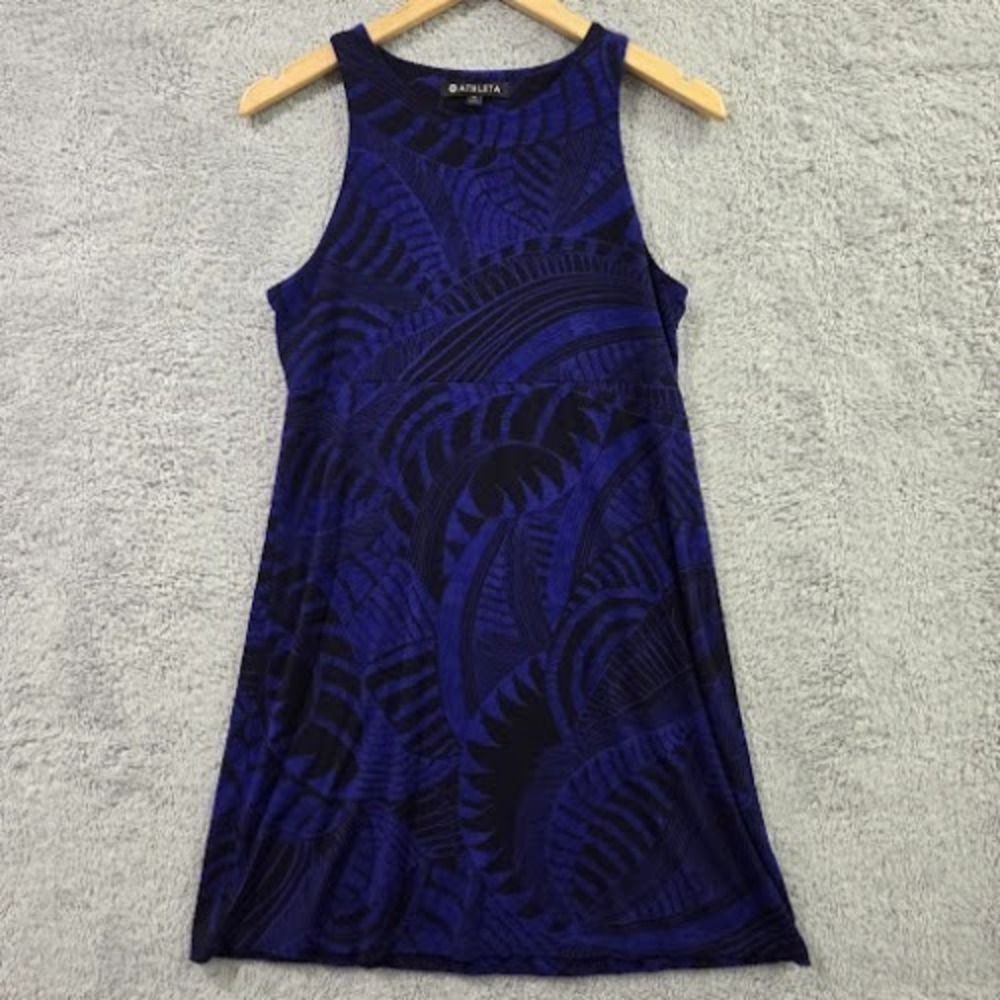 Athleta Santorini Dress‎ Women's Medium Purple Black Leaf Print Short Athleisure